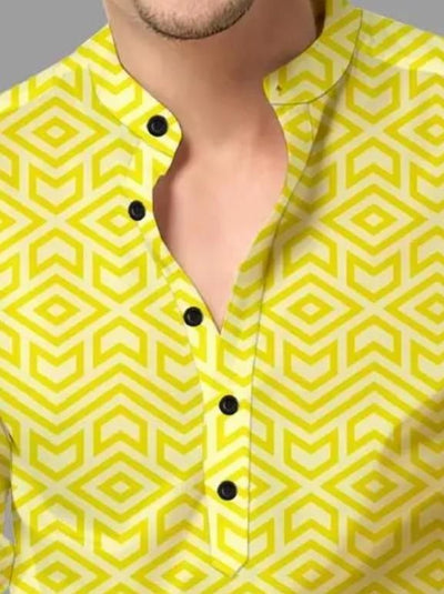 Men's Printed Spread Collar Casual Shirt Yellow